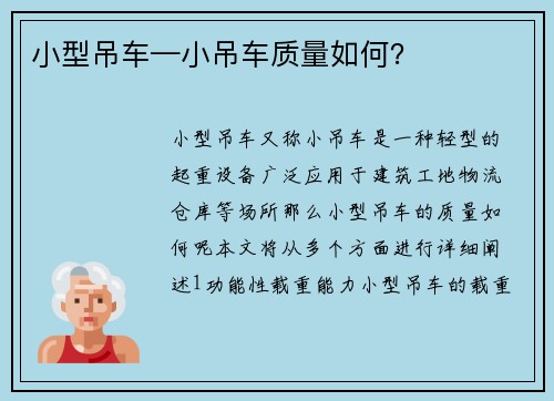 小型吊车—小吊车质量如何？