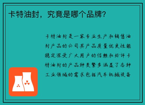 卡特油封，究竟是哪个品牌？